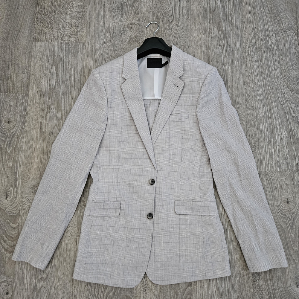 ASOS Wedding Cotton Linen Gray Checkered Suit